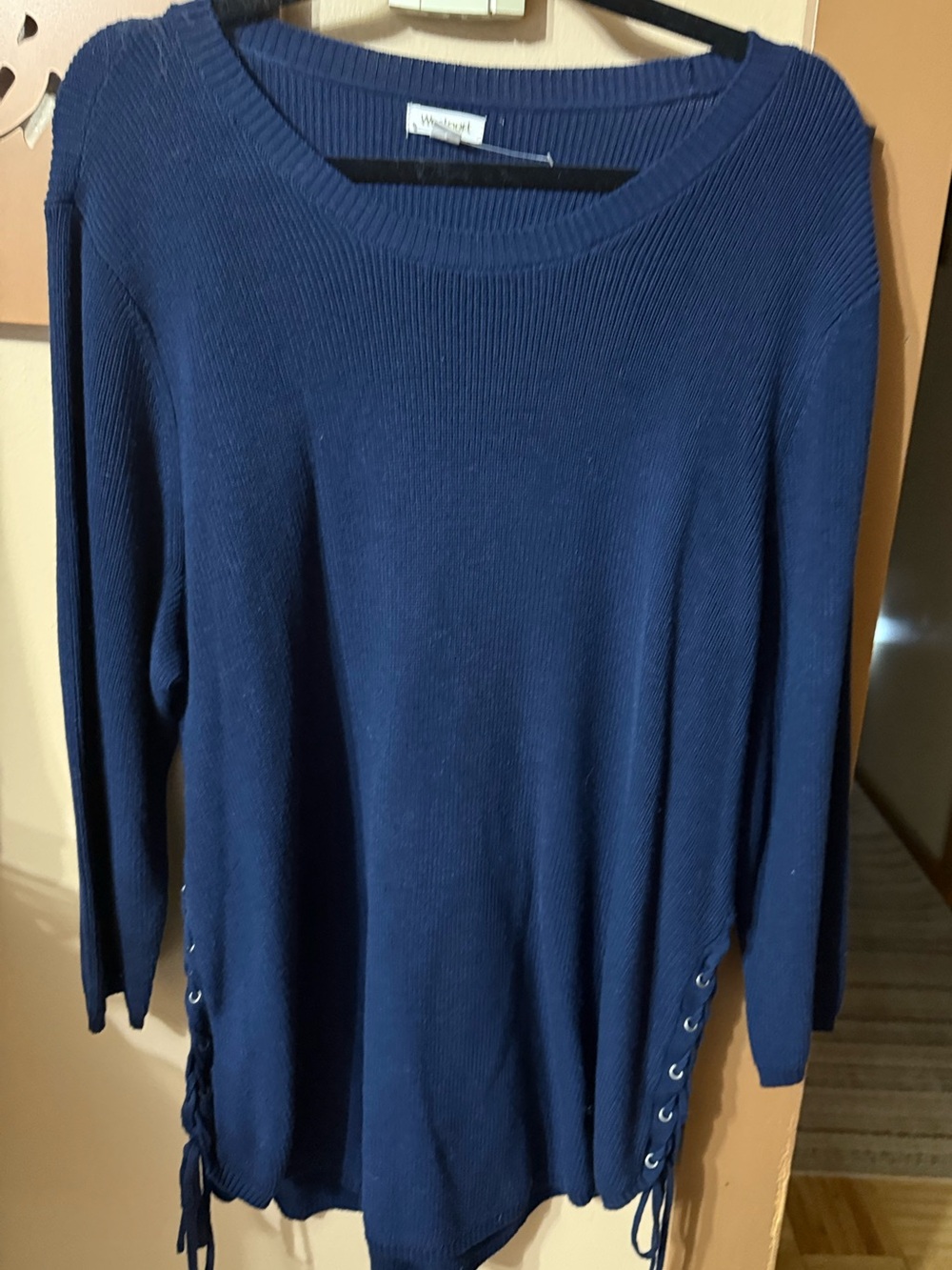 NWT Westport Navy Lace-Up Side Crewneck Sweater 2X